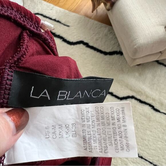 La Blanca Crimson Red Ribbed Cross Back One Piece Swimsuit - Picture 6 of 7